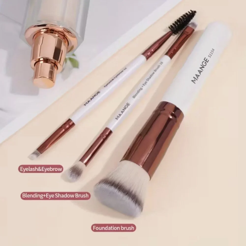 MAANGE 3-Piece Professional Makeup Brush Set Gold Foundation, Eye & Brow Brushes